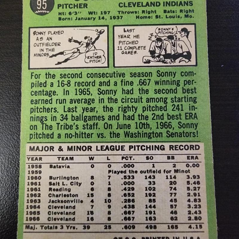 1967 Topps - Sonny Siebert #95 Cleveland Indians