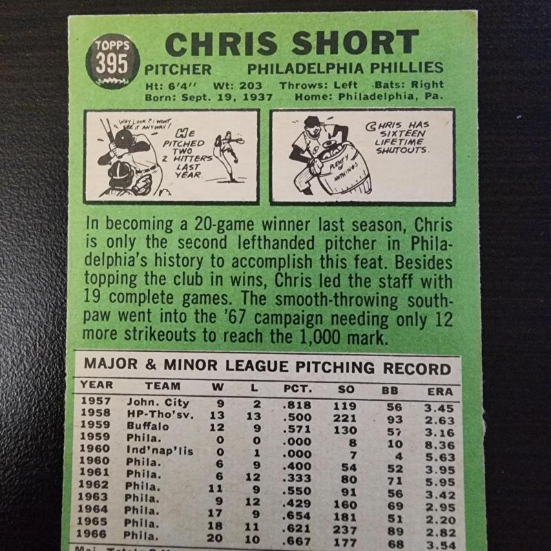 1967 Topps - Chris Short #395 Philadelphia Phillies