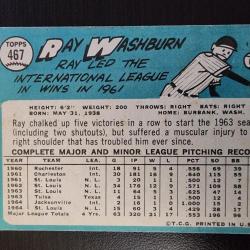 1965 Topps #467 Ray Washburn Cardinals- Minor Misprint