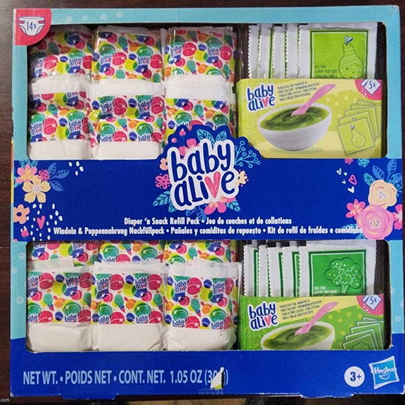 Baby Alive Diaper 'n Snack Refill Pack 14 Diapers & 10 Food Packs- New