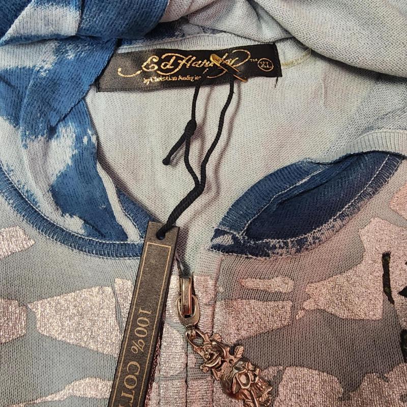 Ed Hardy Men's Blue and Silver Skeleton Hoodie - New XL